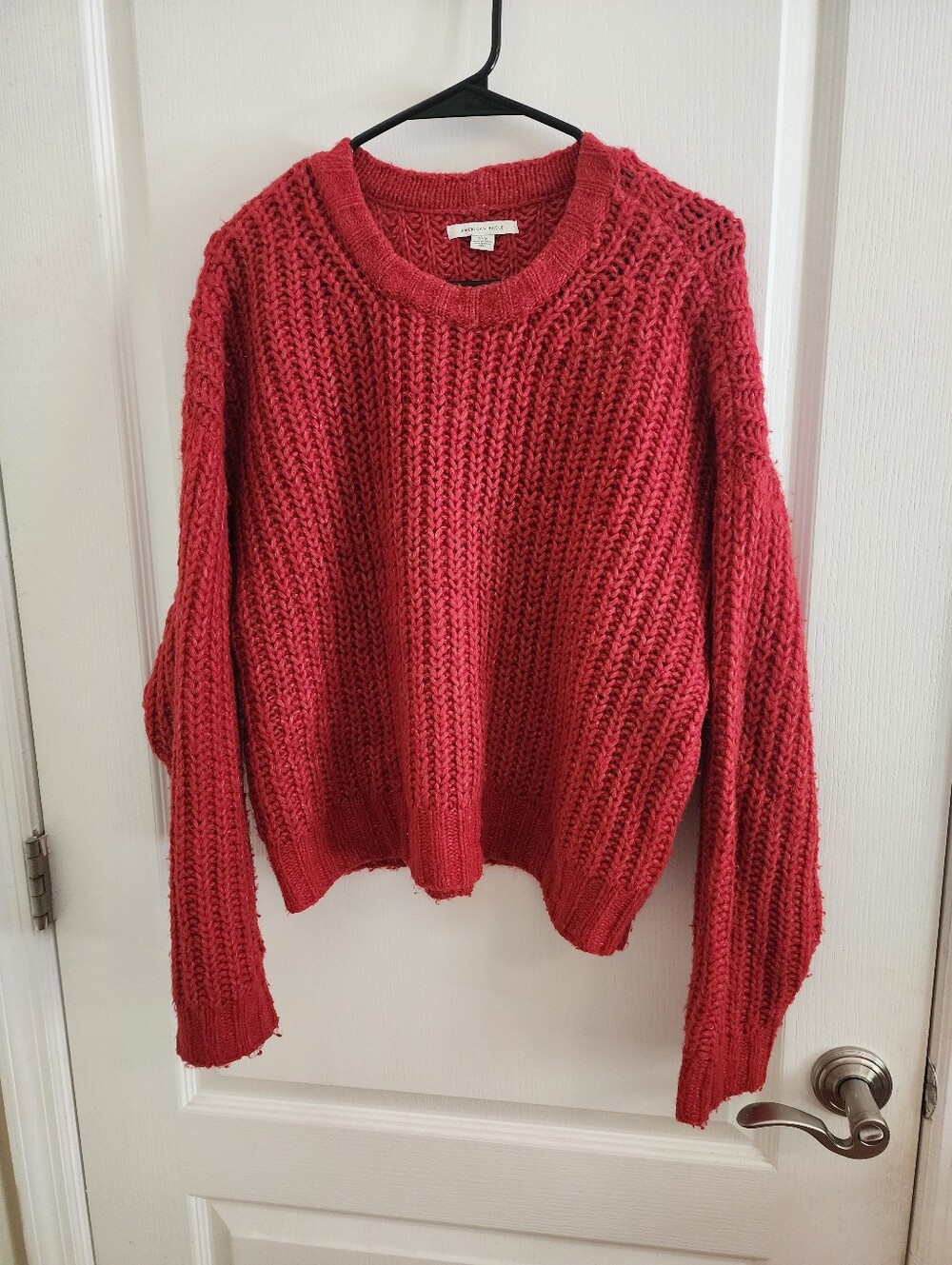 American Eagle Red Chunky Shaker Knit Crewneck Sweater- Small